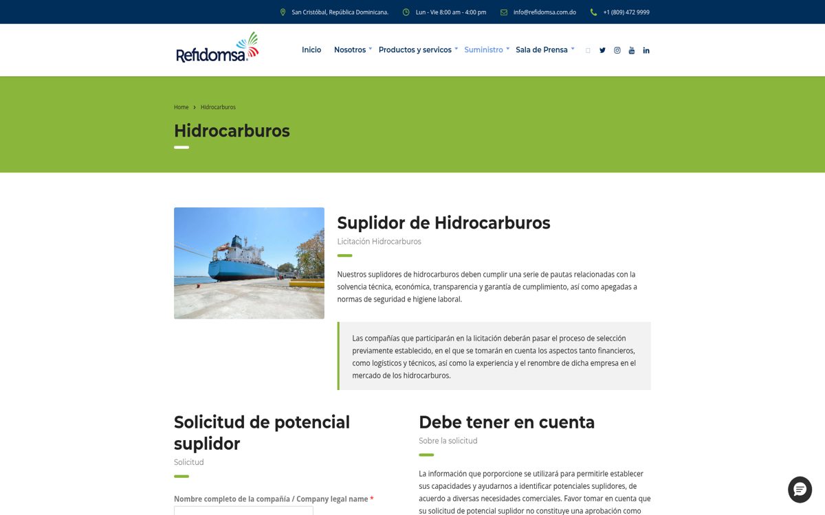 Captura del sitio web de Refidomsa