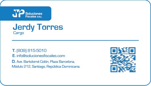 Tarjeta de presentación de JYP Soluciones Fiscales — Reverso